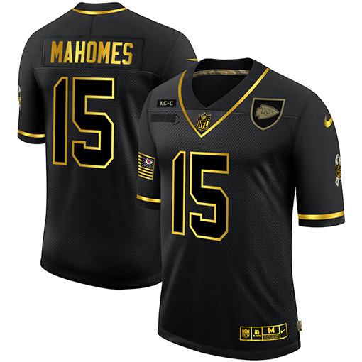 Men's Kansas City Chiefs #15 Patrick Mahomes Black/Gold Salute To service Limited Stitched Jersey
